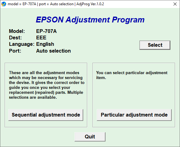 Epson EP-707A Resetter